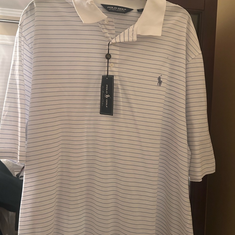NWT Ralph Lauren Men's White and Blue Striped Polo Shirt